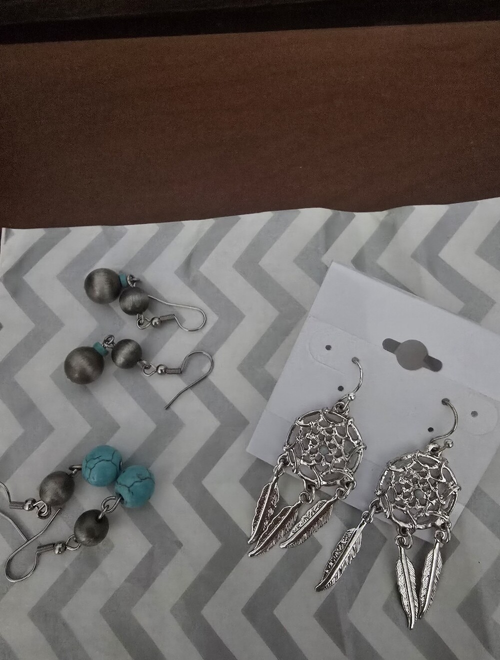 Silver/ Turquoise Dangle Earrings - 3 Pairs